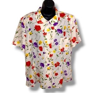 Vintage Size 16 CR Sport Floral Short Sleeve Blouse Ivory Colorful *Read Listing